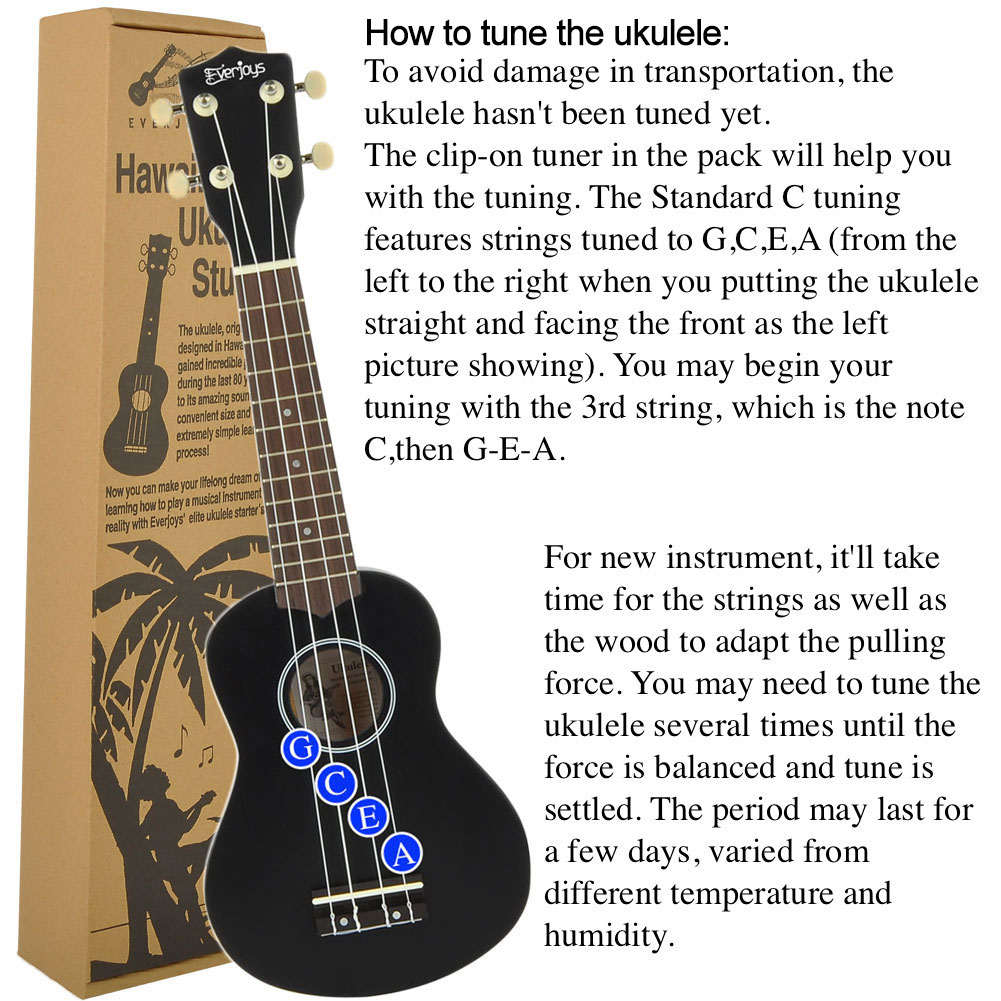 Sintonizzatore digitale per canzoniere soprano Ukulele per principianti Pack da 21 pollici con custodia Gig Bag