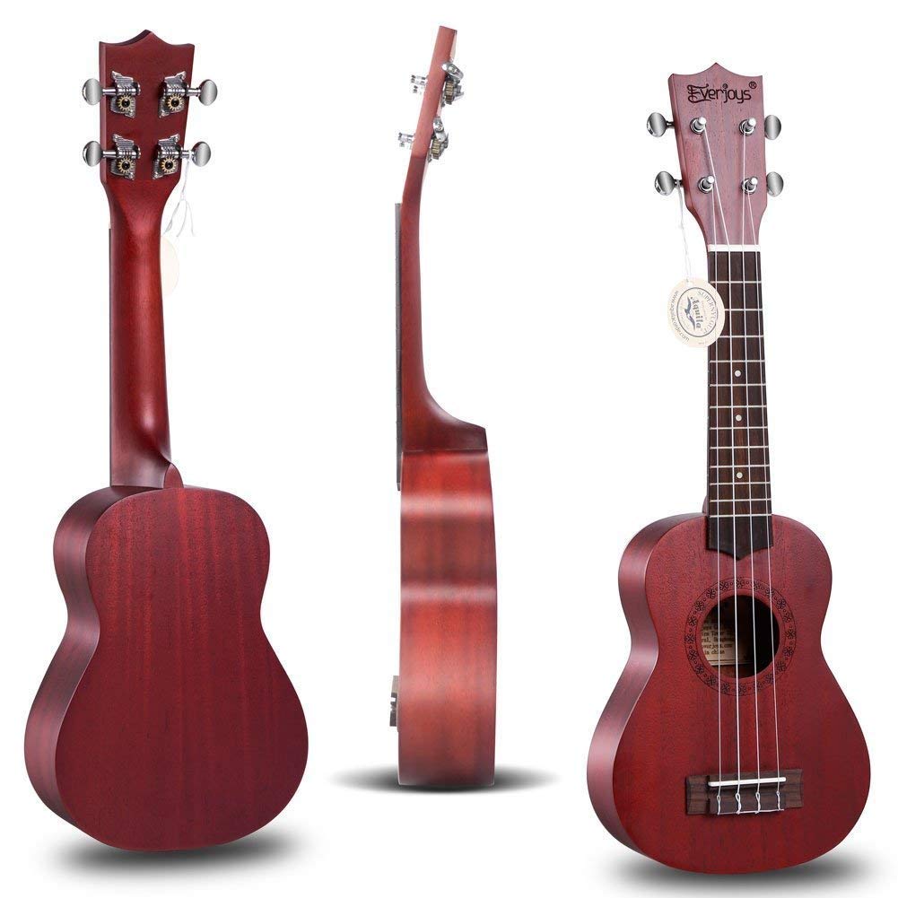 Ukulele in mogano soprano - 21 pollici professionale con custodia sintonizzatore Aquila stringhe EVUKP01