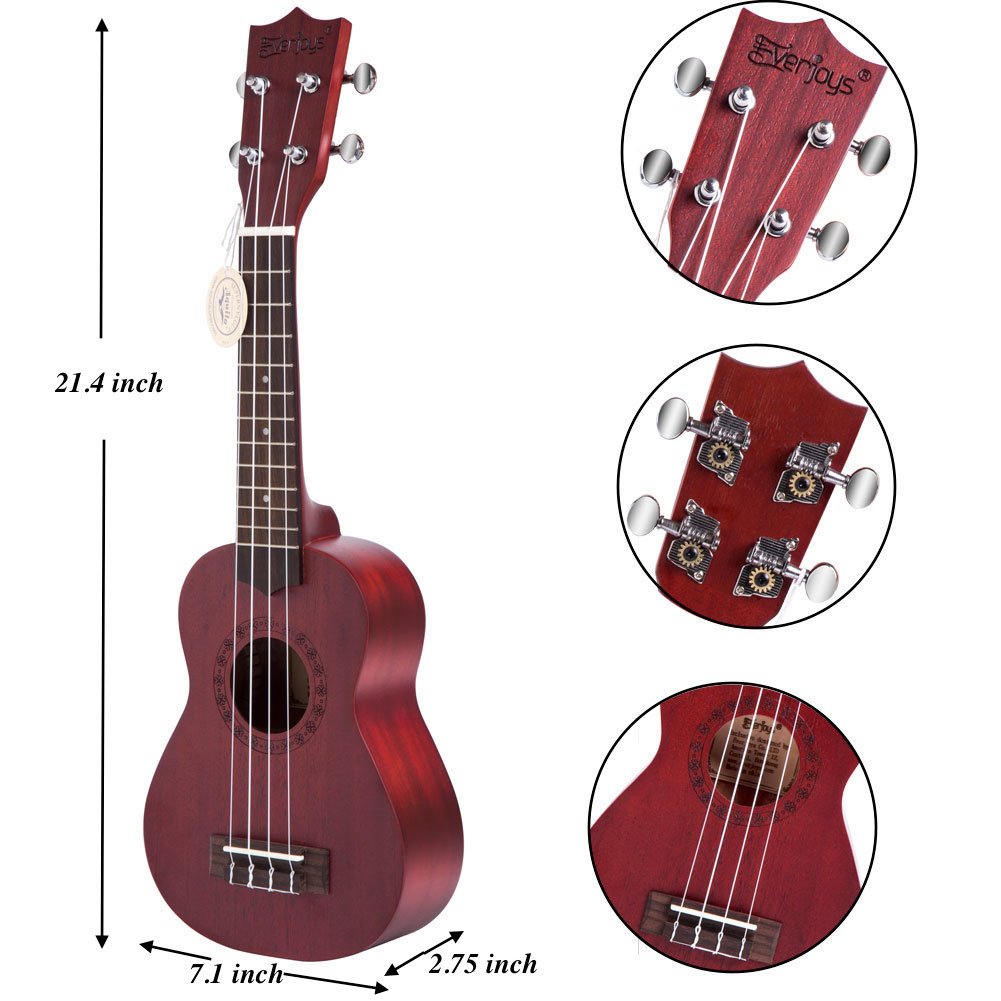 Ukulele in mogano soprano - 21 pollici professionale con custodia sintonizzatore Aquila stringhe EVUKP01