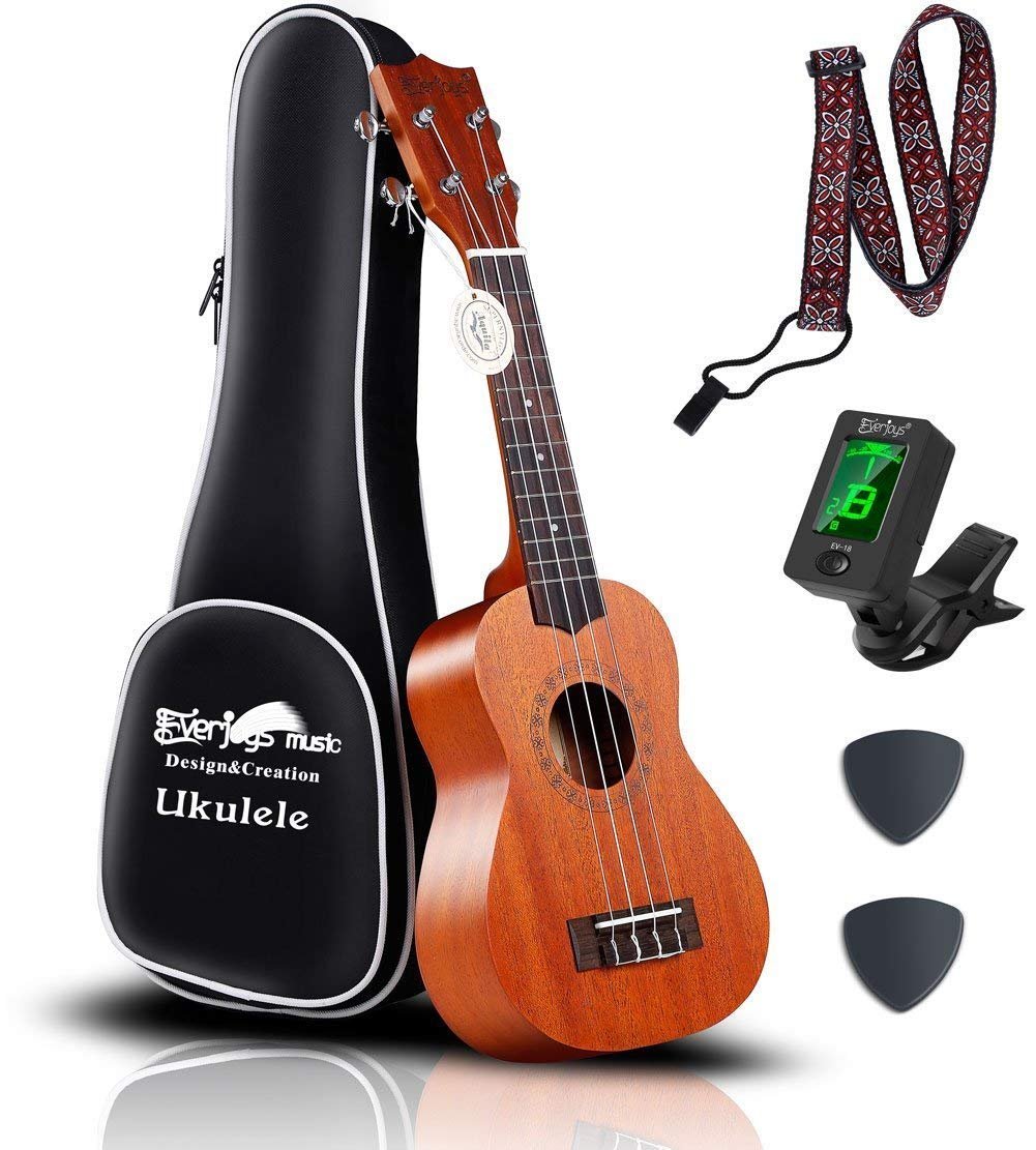 Ukulele in mogano soprano - 21 pollici professionale con custodia sintonizzatore Aquila stringhe EVUKP02