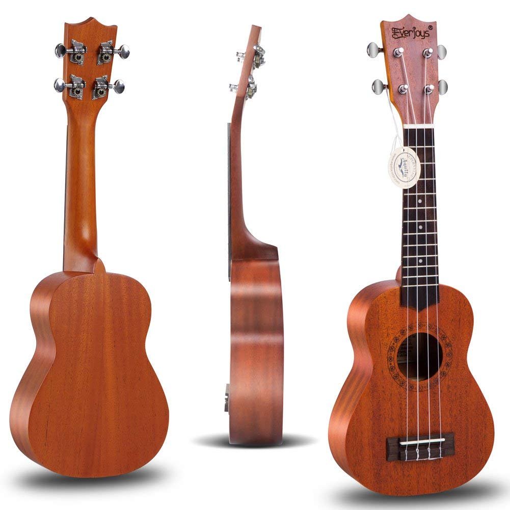 Ukulele in mogano soprano - 21 pollici professionale con custodia sintonizzatore Aquila stringhe EVUKP02