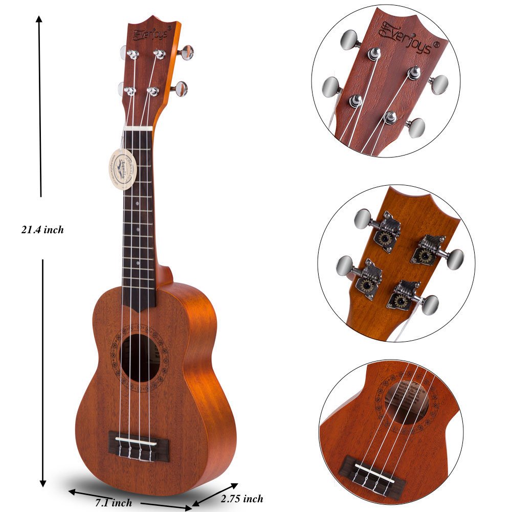 Ukulele in mogano soprano - 21 pollici professionale con custodia sintonizzatore Aquila stringhe EVUKP02