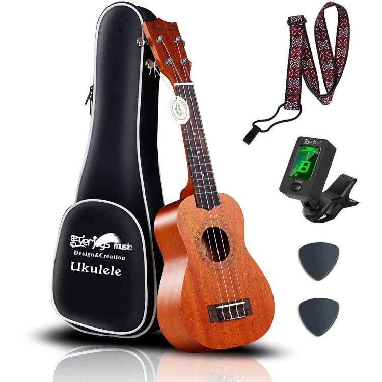 Ukulele in mogano soprano - 21 pollici professionale con custodia sintonizzatore Aquila stringhe EVUKP02